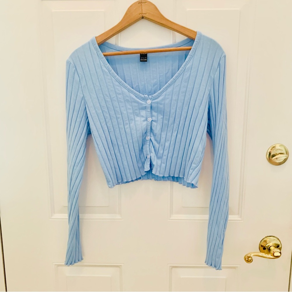Pale blue cropped cardigan